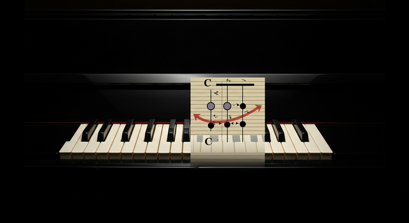 Visuele weergave van de drie posities van een akkoord met akkoordenomkeringen
