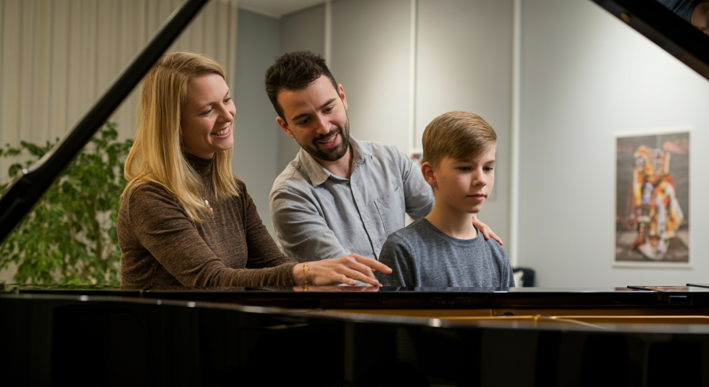 Lokale pianoleraar in Amsterdam Noord geeft les aan een student