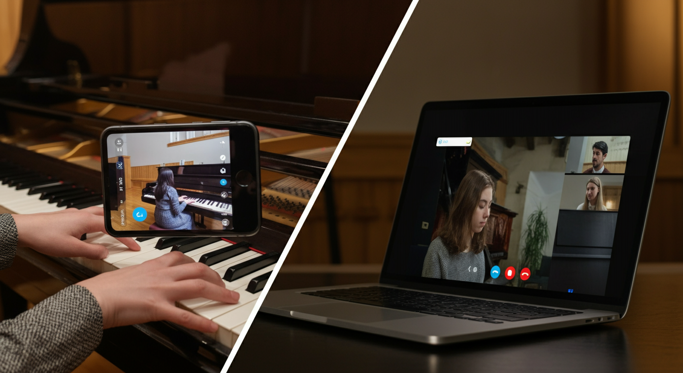 Vergelijking tussen asynchroon video-feedback en synchroon live pianoles via videobellen