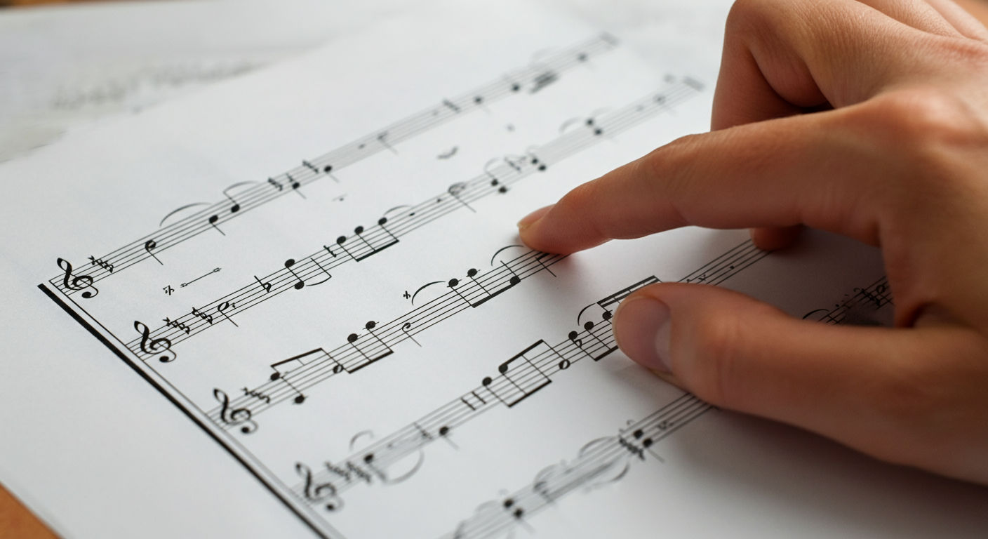 Close-up van bladmuziek met duidelijke notaties.