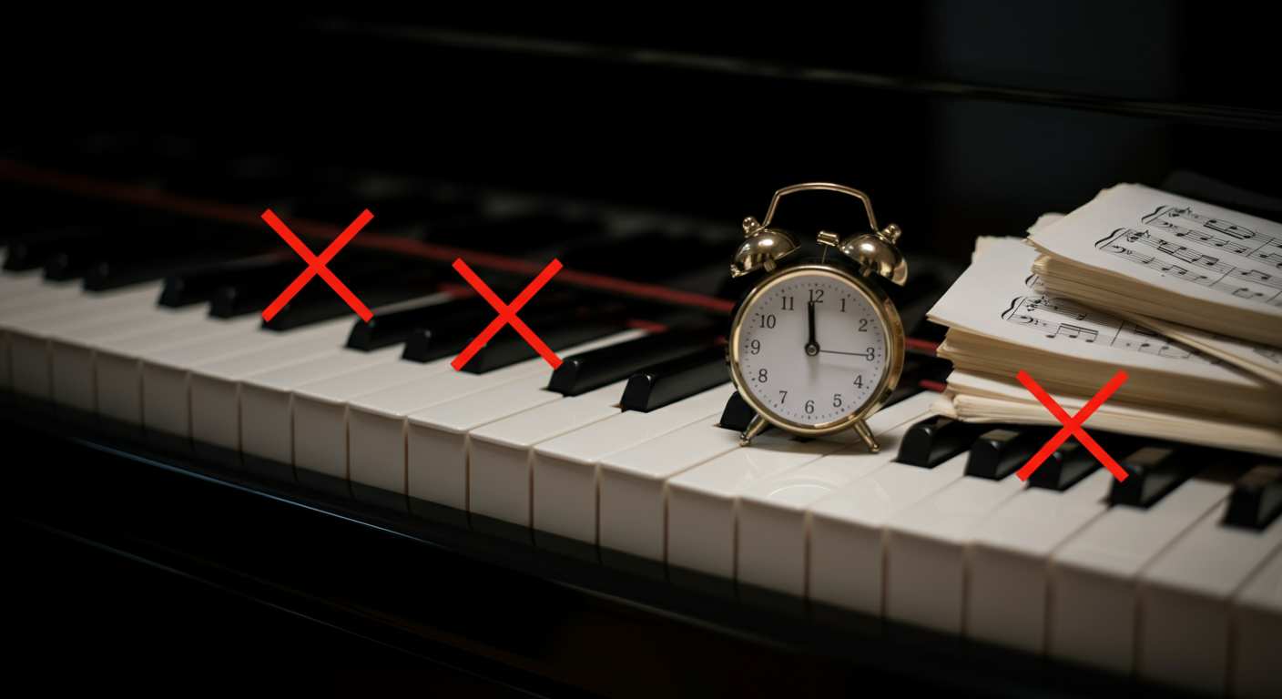 Visuele weergave van veelgemaakte fouten bij online pianoles met feedback