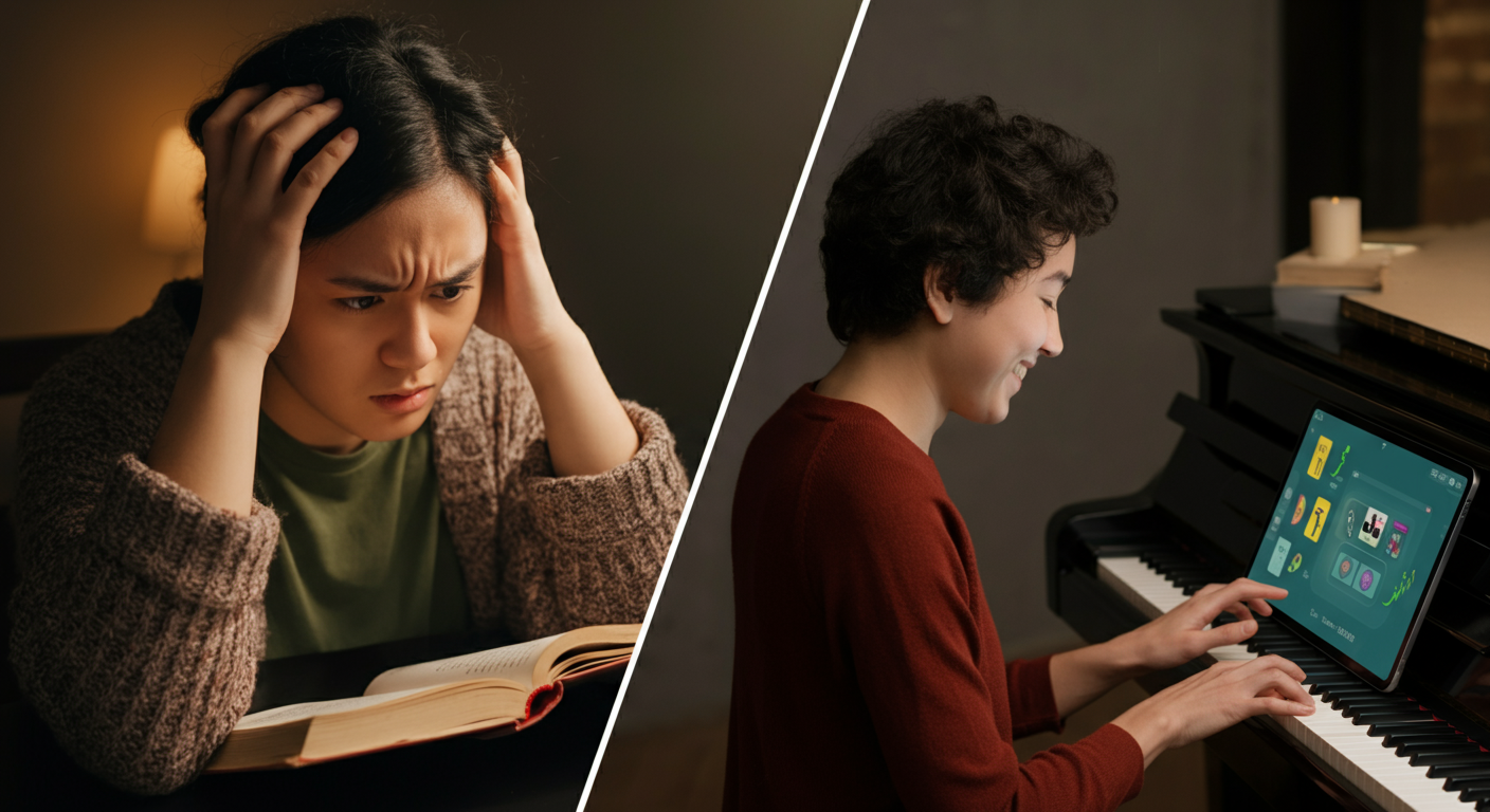 Vergelijking van traditionele en online pianolessen.