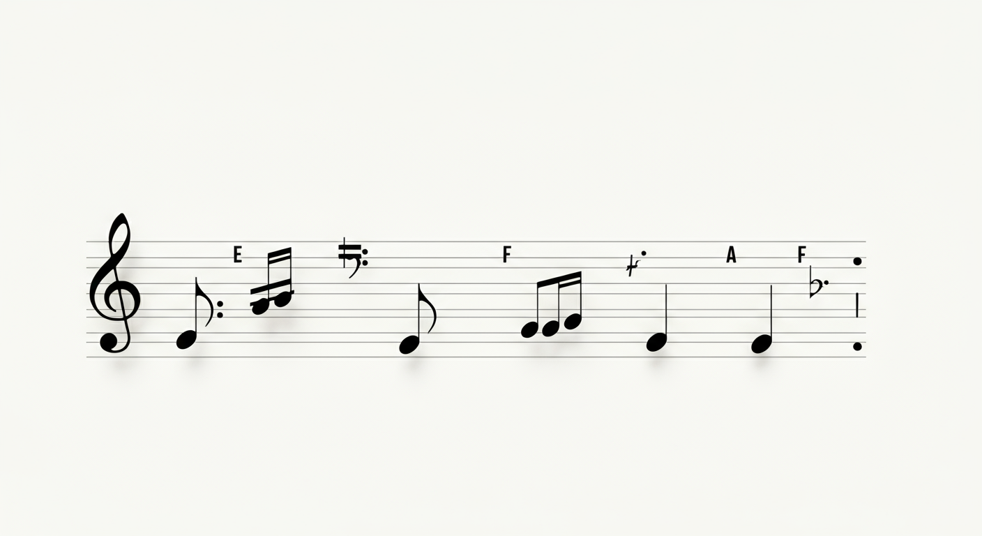Notenbalk diagram met lijnen en ruimtes gelabeld met nootnames