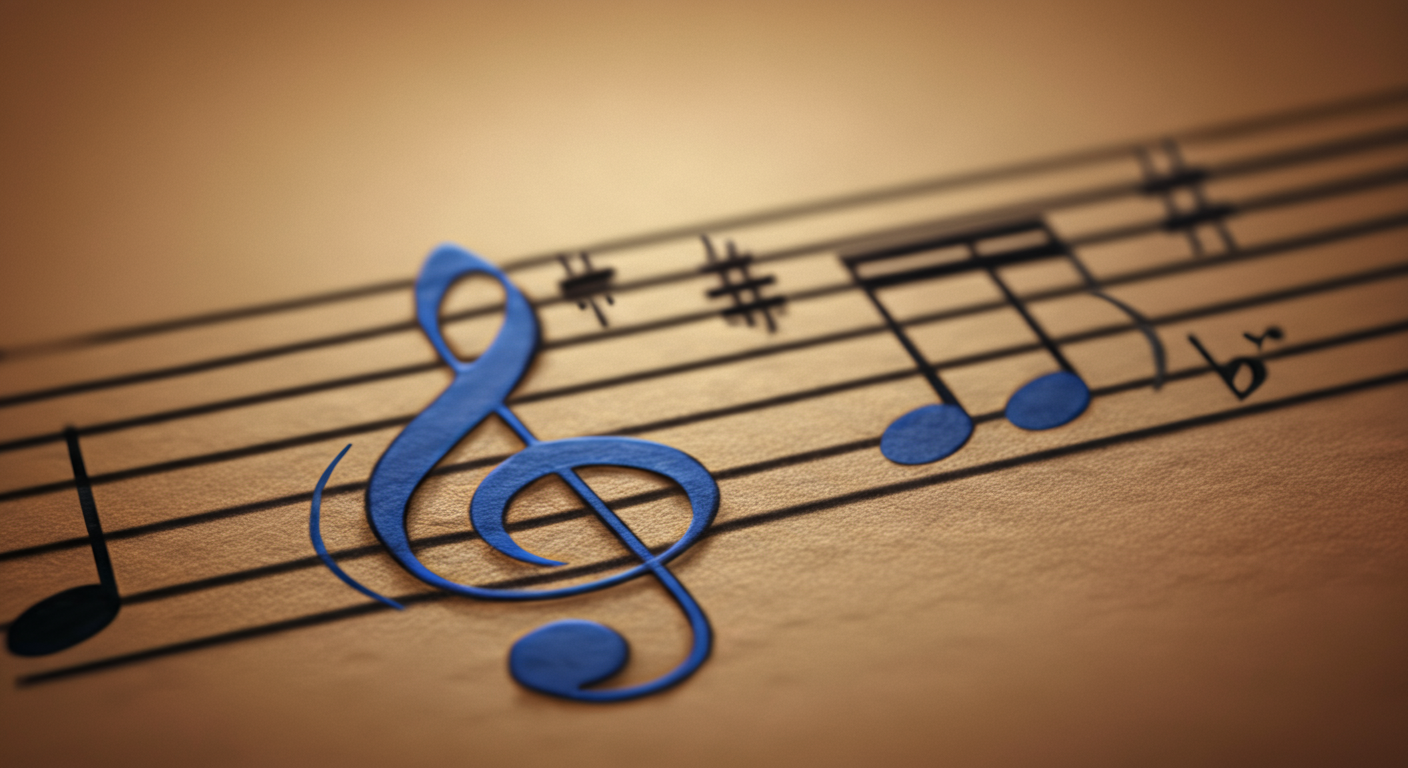 G-sleutel symbool met krul rond de tweede lijn die de noot G markeert