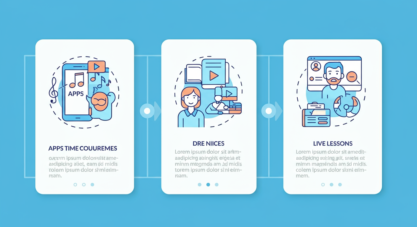 Visuele vergelijking van drie soorten online pianoles platforms